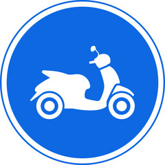 Road sign. Scooter in the blue circle.