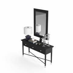 3D rendering of a stylish, modern dressing table isolated on a white background.