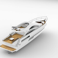 3D rendering of a yacht isolated on a grey background.