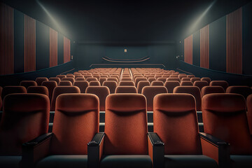 Fototapeta premium Cinema Theatre Interior Rows Of Empty Seats - Generative AI
