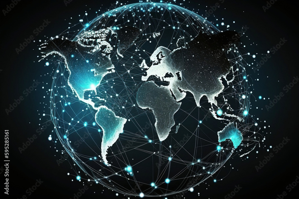 Wall mural global network connection - illustration - world map point and line composition - concept of global