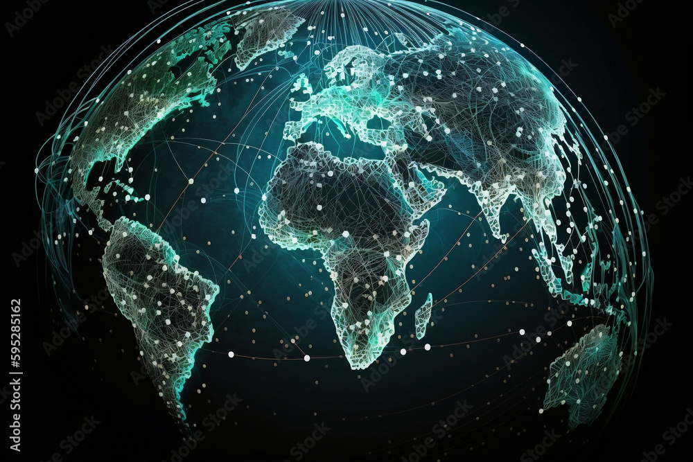 Wall mural global network connection - illustration - world map point and line composition - concept of global