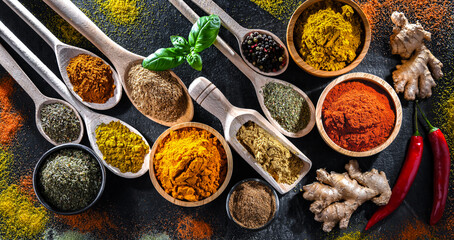 Composition with assortment of spices and herbs