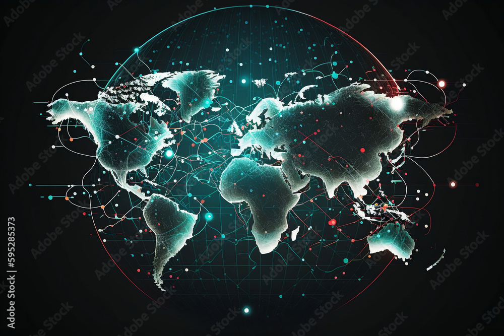Wall mural global network connection - illustration - world map point and line composition - concept of global
