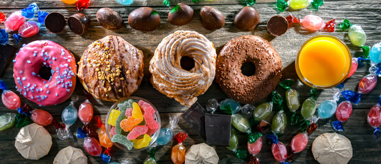 Obraz premium Food products rich in sugar. Junk food