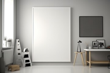 Blank white picture frame/mockup canvas for poster/art placement in a teenagers room created using generative AI tools
