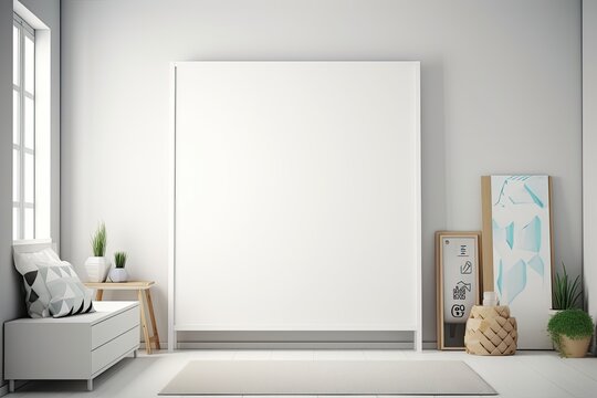 Blank white picture frame/mockup canvas for poster/art placement in a teenagers room created using generative AI tools