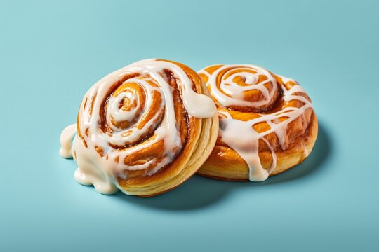 Freshly baked cinnamon rolls with gooey icing, created with Generative AI technology