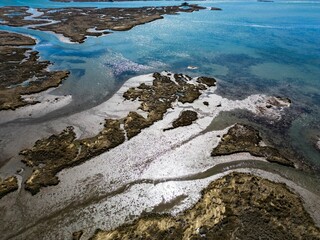 Aerial view over the salt marsh and wetlands in Freeport, New York on a sunny day