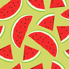 Bright seamless pattern of watermelon slices on a bright background. Vector illustration