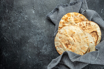 fresh pita tortillas, bread. anner, menu, recipe place for text, top view