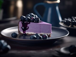 Delicious homemade cheesecake with blueberries. Generative AI