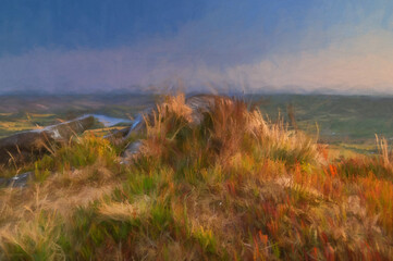 Digital painting of The Roaches at sunset in the Peak District National Park.