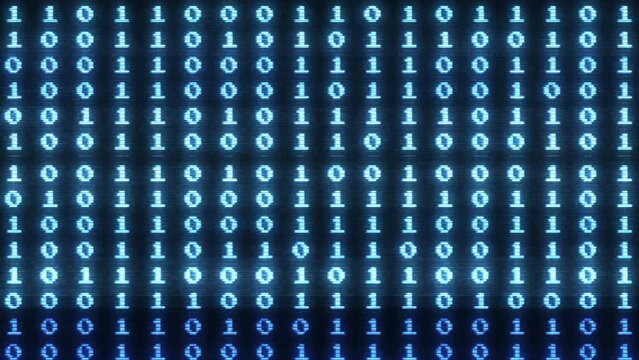 Scrolling digits. Abstract Digital Animation with Holomatrix and Glitch effect. Digital numbers on computer screen. Computer boot, coding, rendering. Holomatrix flashing.