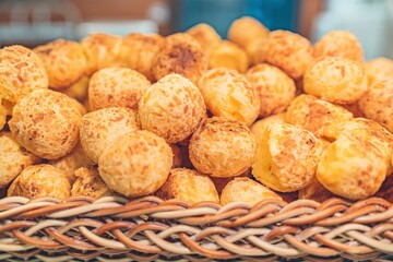 Close up horizontal photo of brazilian cheese bread