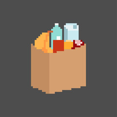 Package full food pixel art isolated. 8 bit Food pixelated. Vector illustration - 595290579