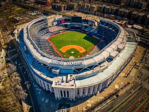 Aerial view of iconic Yankee Stadium in Bronx, New York City, US