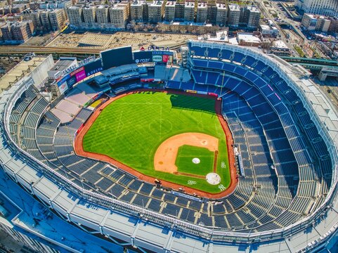 Aerial view of iconic Yankee Stadium in Bronx, New York City, US