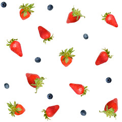 Seamless pattern, strawberries, blueberries isolated on a white background.
