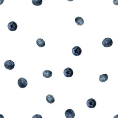 Seamless pattern, fresh blueberries on a white background, isolated.
