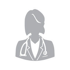 白衣を着た女性、医療従事者のシルエットイラスト　グレー