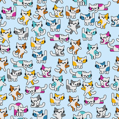 Cartoon cute kitten pattern seamless. pet background. Baby fabric texture