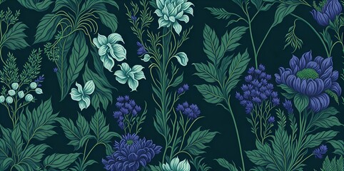 Naklejka na ściany i meble Vintage Floral Pattern Wallpaper. generative ai