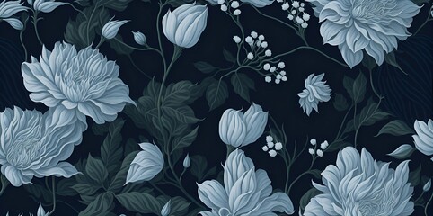 Vintage White Floral Pattern Wallpaper. generative ai
