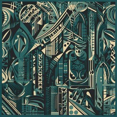 An intricate, seamless pattern displaying an assortment of geometric shapes and lines, interconnected in a complex, yet balanced design. - Generative AI, Generative, KI