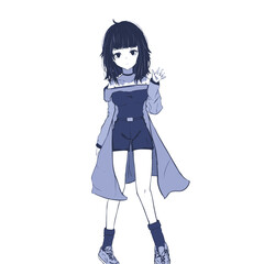 anime girl waving illustrations vector