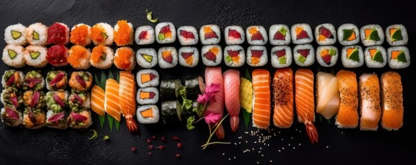 Sushi on the black background. Generative AI
