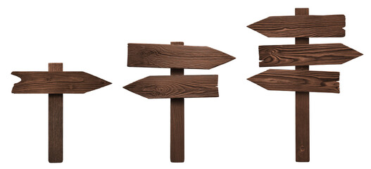 Set of wooden arrow signs, cut out