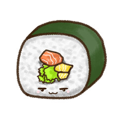 sushi rolls, drawings, sushi, eggs, salmon, cute cartoon characters  Japanese food, food, png, image