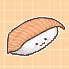 Salmon sushi, drawing, sushi, salmon, cute cartoon character  Japanese food, food, png, image