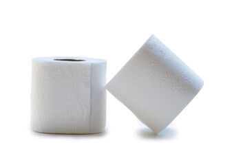 two rolls of white tissue paper or napkin isolated on white background with clipping path and shadow in png file format