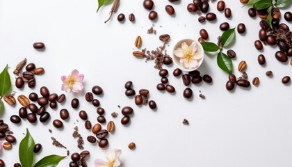 Coffee seeds and flowers
