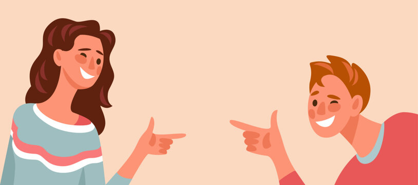 Young woman and man joking with each other, friendly jokes, family pranks