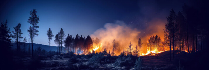Wildfire, burning fire in the woods. Forest in flames, Generative AI