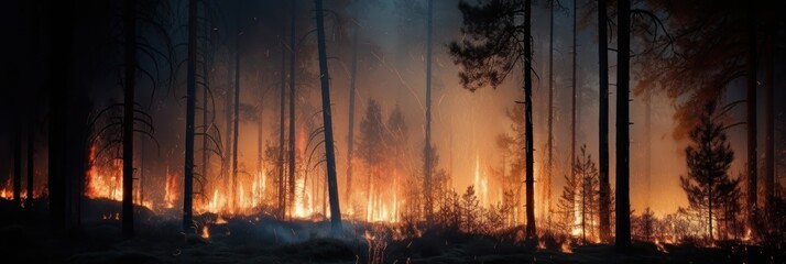 Wildfire, burning fire in the woods. Forest in flames, Generative AI