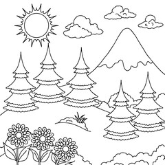 Design Nature Landscape Outline Coloring Page