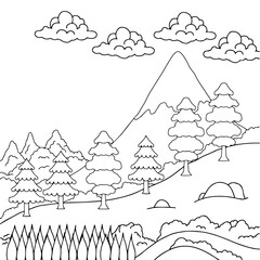 Design Nature Landscape Outline Coloring Page