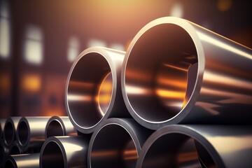 gray industrial steel pipes with blurred background. Generative AI