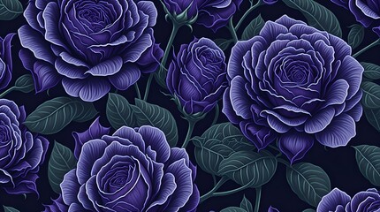 Purple Roses. Floral Pattern. generative ai