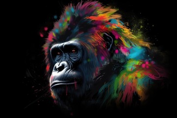 Splash color graffiti of a gorilla - Generative AI