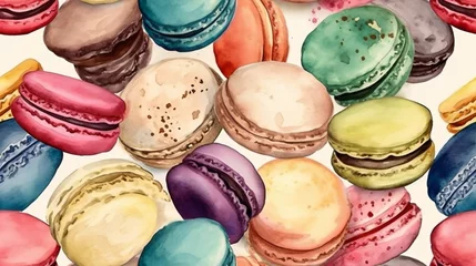 Muurstickers Seamless pattern with cakes, macarons , seamless texture., vintage, Generative AI © Zanni