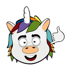 vector illustration face unicorn cartoon happy, making a call me by phone or shake gesture with his hand