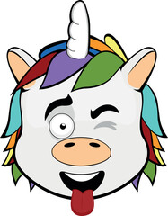 vector illustration face of a unicorn cartoon winking eye and sticking out tongue