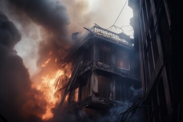 Destroyed fire building. Generate Ai