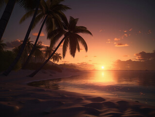Sonnenuntergang auf tropischer Insel mit Meer