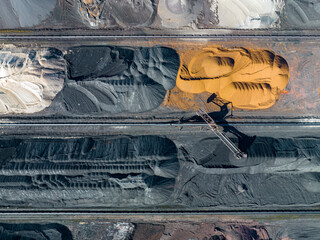 Industrial Site Aerial View. Sorting of Industrial Materials. Surface Mine Colored Minerals and...